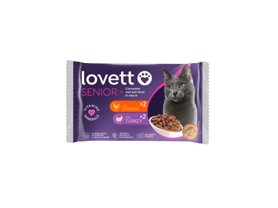 Visavertis konservuotas vyresnio amžiaus kačių pašaras padaže su vištiena LOVETT MIX 7+, 400 g
