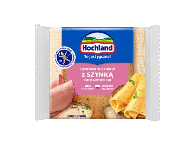 Lydytas sūris HOCHLAND su kumpiu riekelėmis, 19% rieb. s. m., 130 g