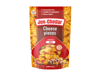 Kepti sūrio gabaliukai BBQ JON-CHEDAR, 43 % rieb. s. m., 80 g