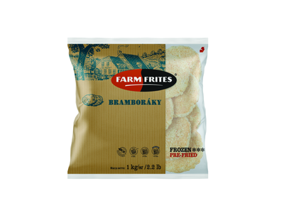 Šaldyti bulviniai blynai FARM FRITES, su česnakais, be glitimo, 1 kg