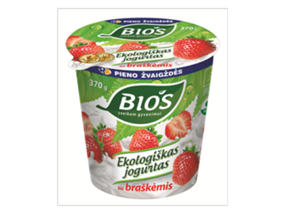Ekologiškas jogurtas BIOS, su braškėmis, 3,1%, be laktozės, 370 g, LT-EKO-001