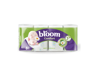 Tualetinis popierius BLOOM COMFORT CHAMOMILE, 3 sluoksnių, 8 vnt.