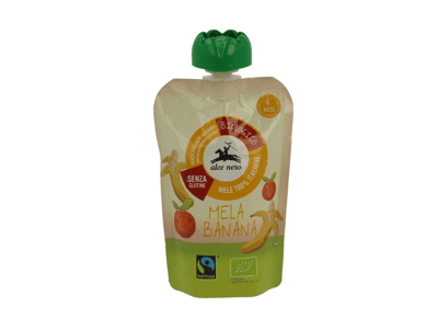 Ekologiška obuolių ir bananų tyrelė ALCE NERO (nuo 6 mėn.), 100 g.
