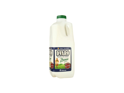 DVARO pienas, 2,5 % rieb., 2 l