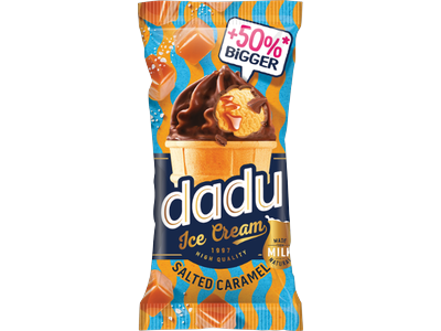 Ledai DADU su pieninio šokolado skonio glaistu ir sūrios karamelės įdaru, 180 ml/ 96 g