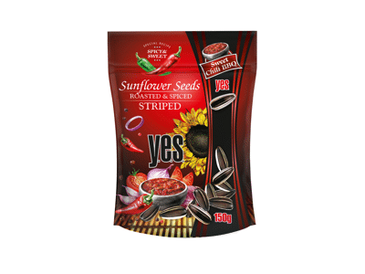 Kepintos saulėgrąžų sėklos su aštriais dūmo skonio prieskoniais ir Stevia saldikliu Y.E.S, 150 g