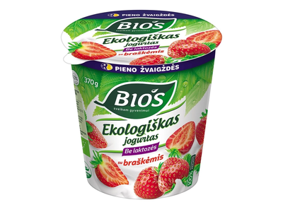 Ekologiškas jogurtas su braškėmis be laktozės BIOS, 3,1 % rieb., 370 g