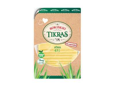 TIKRAS ROKIŠKIO fermentinis sūris (riekelės), 45 % rieb.s.m., 150 g