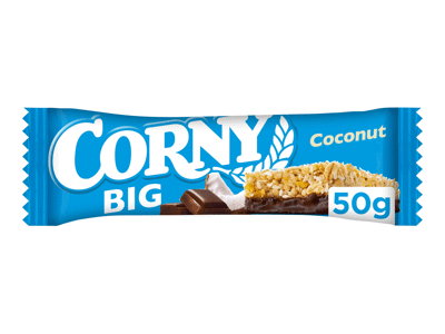 Kokosinis javainių batonėlis CORNY BIG su pien. šok. glaistu, 50 g