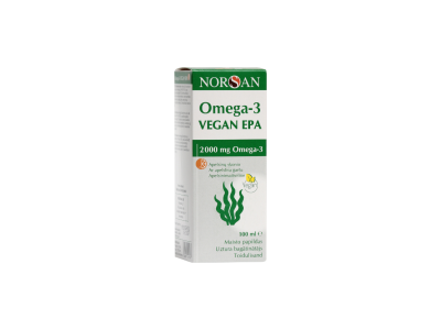 Apelsinų skonio jūros dumblių aliejus NORSAN OMEGA-3 VEGAN EPA, 100 ml