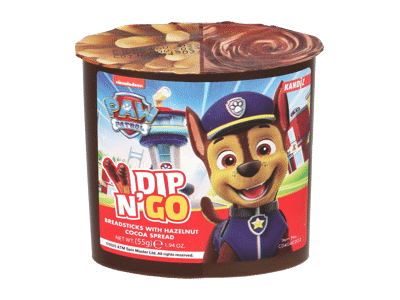 Duonos lazdelės DIP'N GO! su lazdynų riešutų, kakavos kremu, 55 g