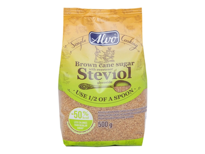 Rudasis cukranendrių cukrus su stevijos saldikliu ALVO, 500 g