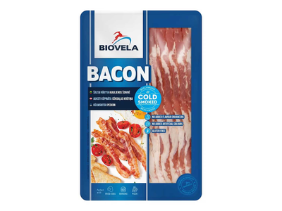 Šaltai rūkytas kiaulienos bekonas griežinėliais BIOVELA (a.r.), 140g
