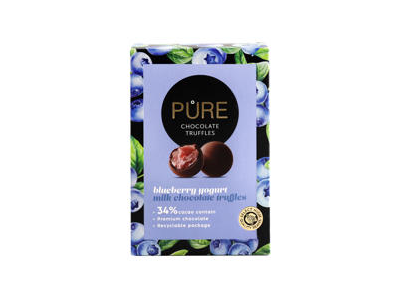 Pieninio šokolado triufeliai PURE CHOCOLATE su mėlynių jogurto kremu, 148 g