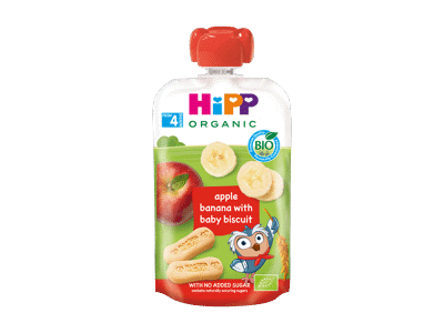 Ekol. obuolių ir ban. tyrelė HIPP su sausainiais (nuo 4mėn.), 100 g