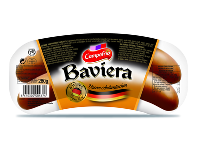 Virtos ir rūkytos kiaulienos ir paukštienos dešrelės CAMPOFRIO Bavier , a.r., 260 g, 3vnt