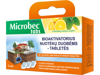 Tabletės nuotekų duobėms BROS Microbex, 3 x 20 g