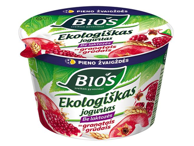 Ekologiškas jogurtas BIOS,su granatais ir grūdais 3,2%, be laktozės, 200 LT-EKO-001