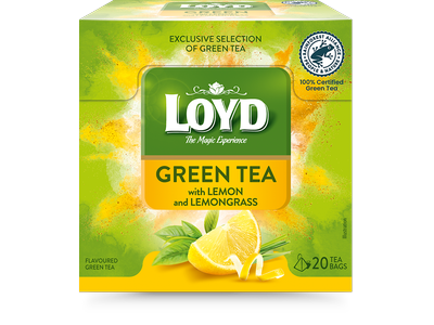 Žaliosios arbatos gėrimas LOYD, su citrinų žievelėmis ir citrinžole, 20 x 1.5g