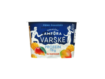 Varškė su mangais GRAIKIŠKA AMFORA PROTEIN, 0,8 % rieb., 200 g
