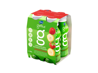 Jogurto gėrimas VALIO GEFILUS, braškių ir bananų skonio, be laktozės, 1,1%, 4x100 g