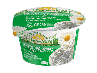 Varškė FARM MILK grūdeliais, 5 % rieb., 200 g