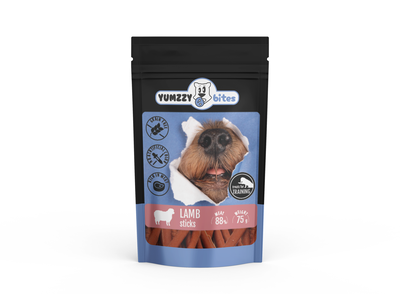 Ėrienos pagaliukai YUMZZYBITES, šunims, 75g