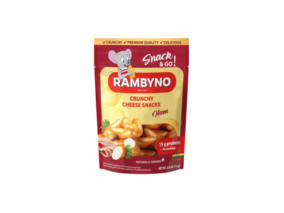 Lydytas rūkytas sūrio užkandis RAMBYNO su kumpiu, 45%, 75g