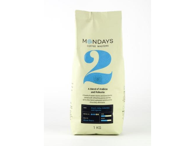 Kavos pupelės MONDAYS Nr.2, Arabica ir Robusta,vidutiniškai skrudinta,1 kg