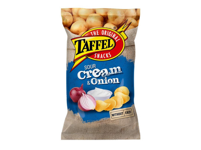 Bulvių traškučiai TAFFEL, grietinės ir svogūnų skonio 250g