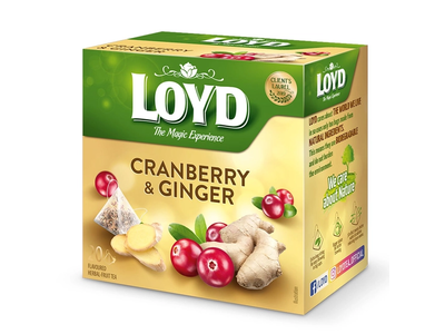 Vaisinė arbata spanguolių-imbiero LOYD, 20 vnt.