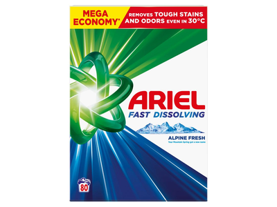 Skalbimo milteliai ARIEL Alpine Fresh, 80 skalb., 4,4 kg.