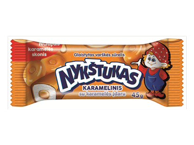 Varškės sūrelis NYKŠTUKAS su karamelės įdaru karameliniame glaiste 22,3% rieb., 45 g