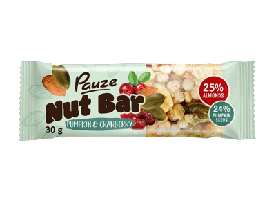Riešutų batonėlis PAUZE su spang. ir moliūgų sėklomis, 30 g