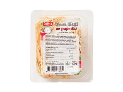 Sūrio juostelės su paprikomis, 28 % rieb. s. m., 100 g