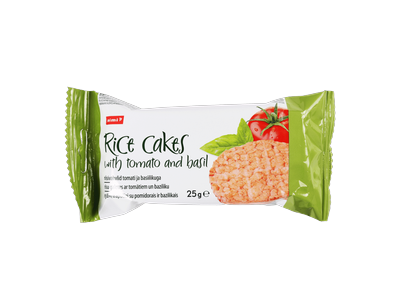 Ryžių trapučiai RIMI pomid.,bazil., 25 g