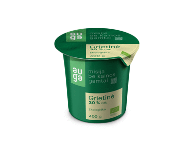 Ekologiška grietinė AUGA, 30 % rieb., 400 g