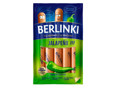 Virtos rūkytos kiaulienos dešrelės BERLINKI, su jalapenais, IIr., 250g