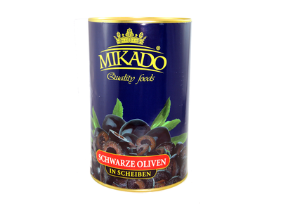 Alyvuogės MIKADO, juodos, pjaustytos, 4,1 kg/ 2 kg