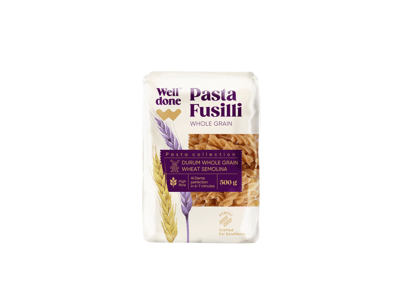 Visų grūdo dalių makaronai (sraigteliai) WELL DONE, 500 g