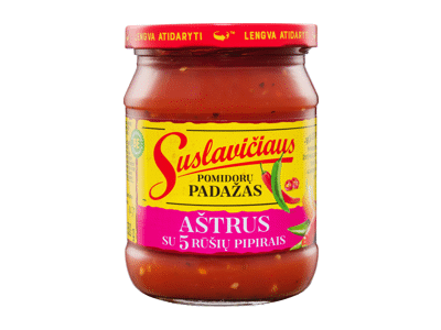Aštrus SUSLAVIČIAUS pomidorų padažas su 5 rūšių pipirais, 500 g