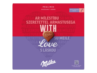 Pieninio šokolado saldainiai MILKA, su lazdynų riešutų daru, 110 g