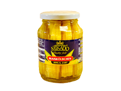 Marinuotos jaunų kukurūzų burbuolės MIKADO, 330g/190g