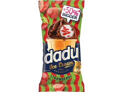 Vanilės skonio ledai DADU, su braškių įdaru, 180ml