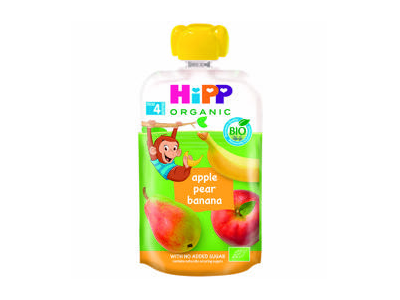 Ekologiška obuolių, kriaušių, bananų tyrelė HIPP nuo 4 mėn., 100 g
