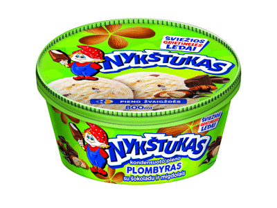 Kondensuoto pieno plombyras NYKŠTUKAS su šokoladu ir migdolais, 450 g