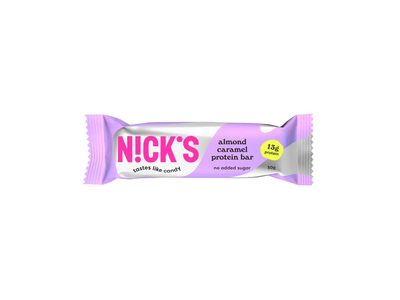 Baltyminis batonėlis su karamele ir migdolų riešutais NICK'S, 50g