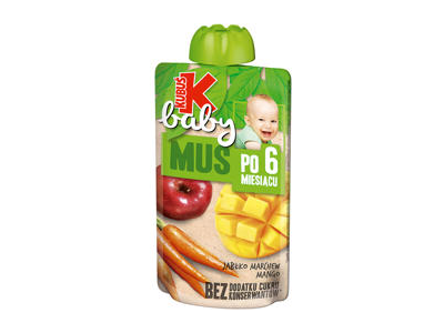 Obuolių, morkų, mangų tyrelė su vitaminu C nuo 6 mėn, Kubuš baby, 100g