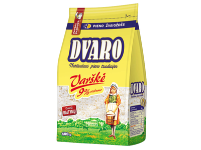Pusriebė DVARO varškė, 9 % rieb., 400 g