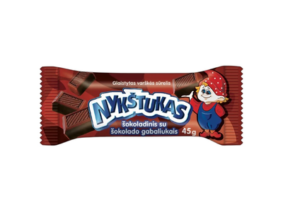 Glaistytas šokoladinis varškės sūrelis NYKŠTUKAS su šokolado gabaliukais, 23,8% rieb., 45 g